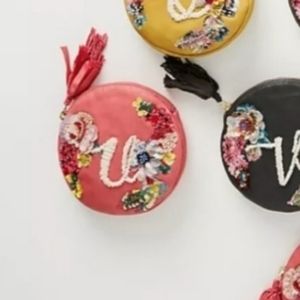 Anthropologie Embellished Leather Monogram Pouch